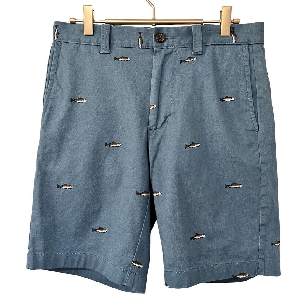 J Crew Gramercy Fish Embroidered Chino Shorts Size 28 Blue Cotton Preppy Men’s‎